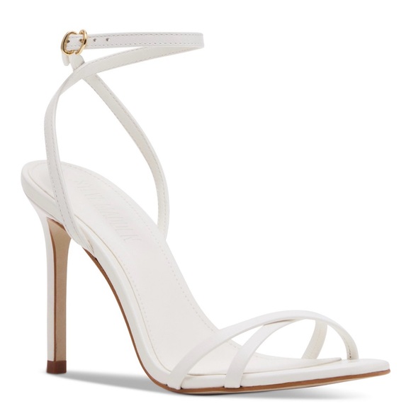 Steve Madden White Leather Heel Sandals Size 8.5 - Picture 1 of 6